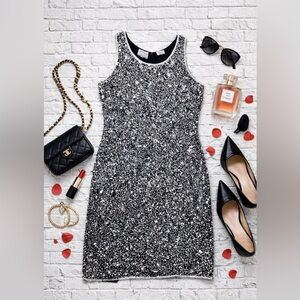 Stenay Vintage Silver Sequin Party Dress made in India Silk Lining 10